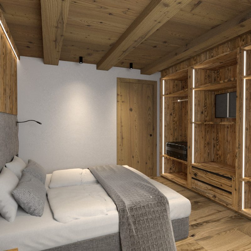 appartamento Vago in Chalet Silene a Livigno - camera matrimoniale in legno antico