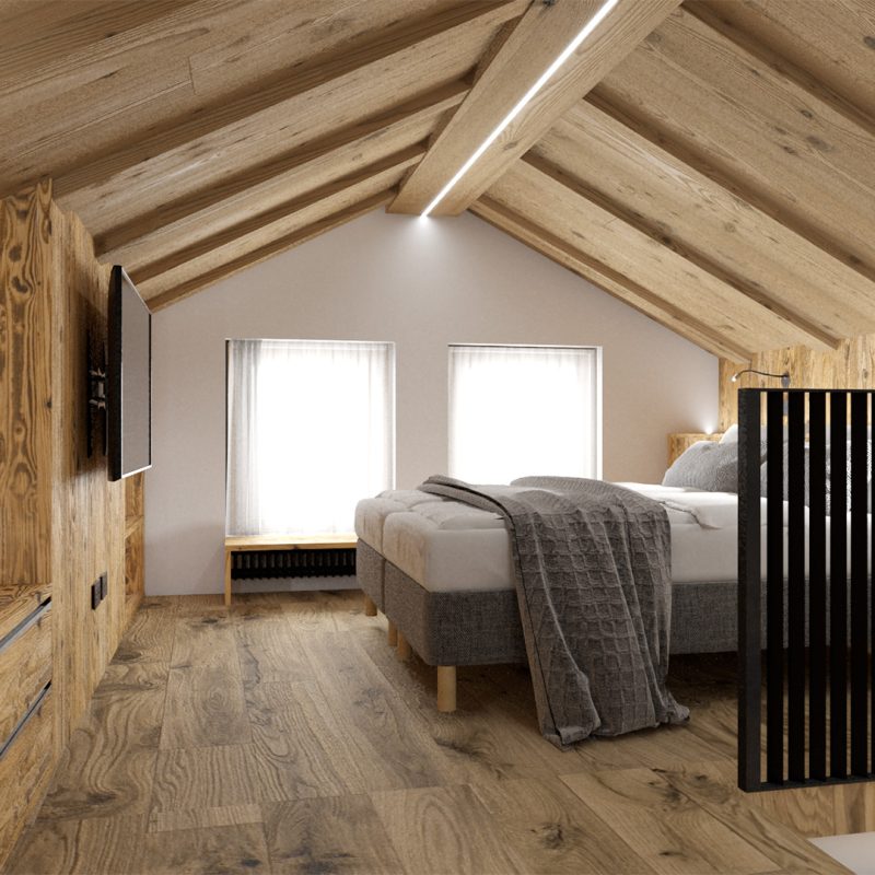 appartamento Vago in Chalet Silene a Livigno - soppalco con camera matrimoniale